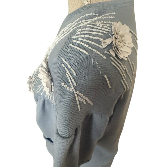 P.A.R.O.S.H.‎ Blue Beaded Embroidered Flower Blouse Size Small - Picture 8 of 8